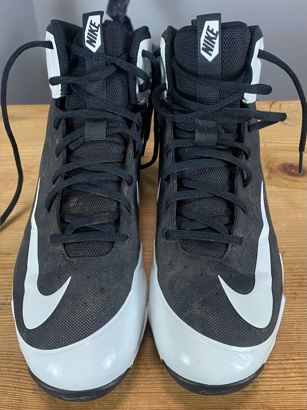 Nike Alpha Huarache Keystone Mid Black White Volt Baseball Cleats 923429-011 9.5
